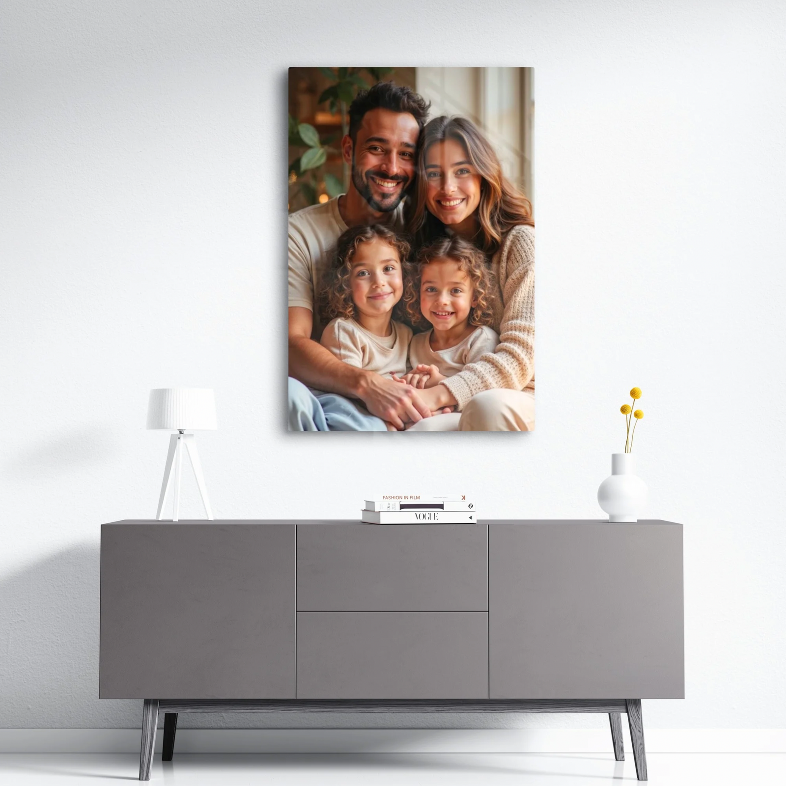 A family photograph printed on metal